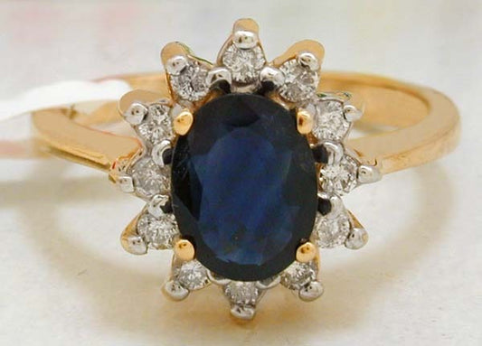 Natural 1.95 Cts Blue Sapphire & Diamonds Ring 14k image 0