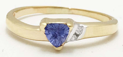 TRILLION TANZANITE & DIAMONDS 14k Yellow Gold Ring image 0