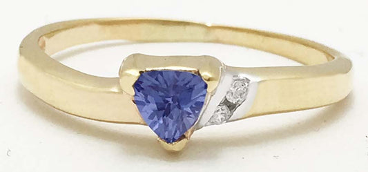 TRILLION TANZANITE & DIAMONDS 14k Yellow Gold Ring image 0