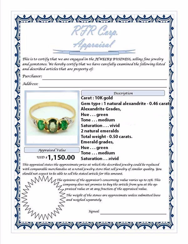 Genuine Natural Alexandrite & Emerald Ring 10k YG image 5