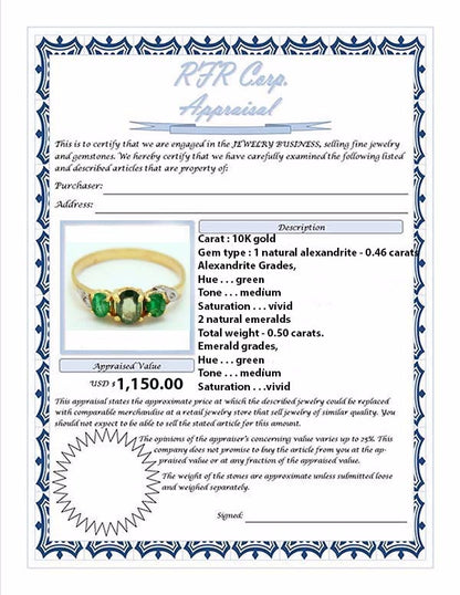 Genuine Natural Alexandrite & Emerald Ring 10k YG image 5