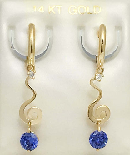 GENUINE 1.02 cts TANZANITE & DIAMONDS Spiral Twirl HOOPS 14K EARRINGS image 3