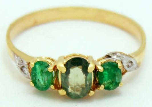 Genuine Natural Alexandrite & Emerald Ring 10k YG image 0