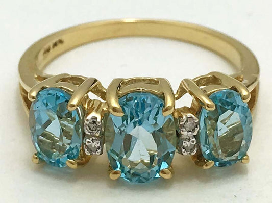 Natural 1.85 cts BLUE TOPAZ & DIAMONDS 14k RING image 0