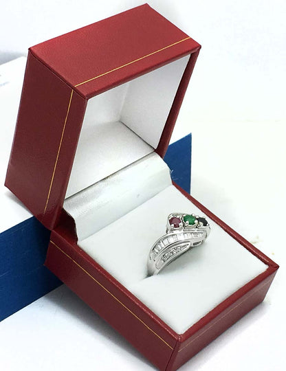 Natural Ruby, Blue Sapphire, Emerald & Diamonds 10k Ring image 4