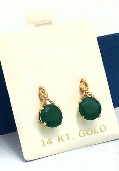 4.41 carats GREEN ONYX STUD 14k Yellow Gold Earrings image 0