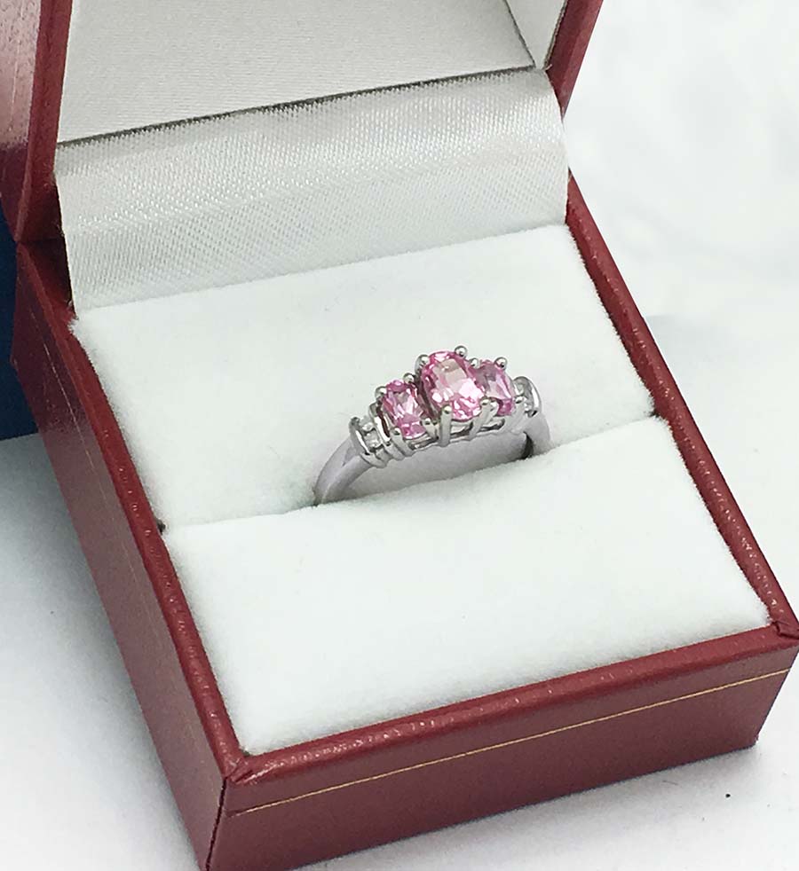 GENUINE 1.04 cts PINK SAPPHIRES & DIAMONDS 10k White Gold Ring image 3