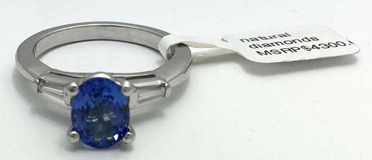 Natural 1.34 Cts Tanzanite & Diamonds Plat Ring image 0