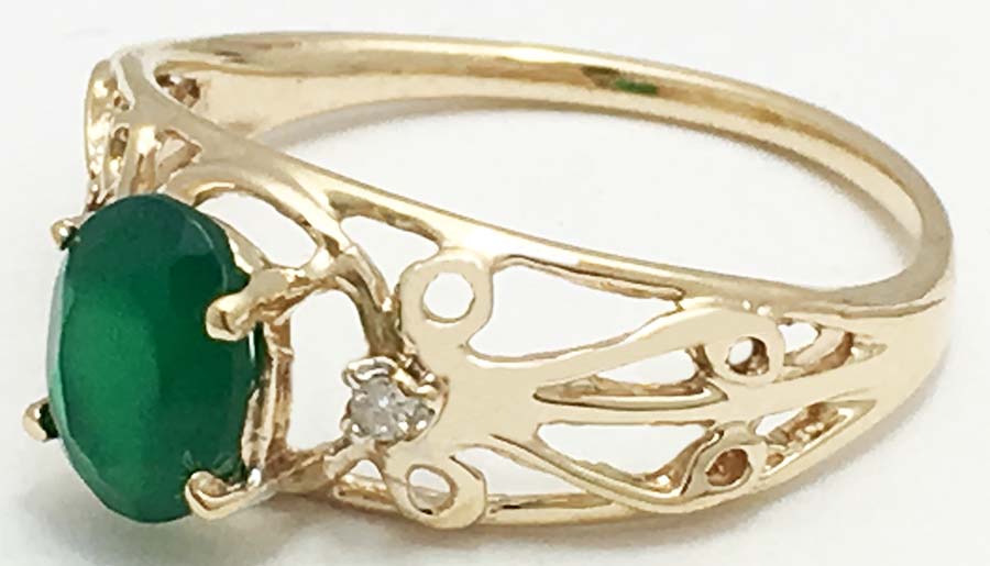 1.28 Carats GREEN ONYX & DIAMONDS 14k Gold Ring image 3