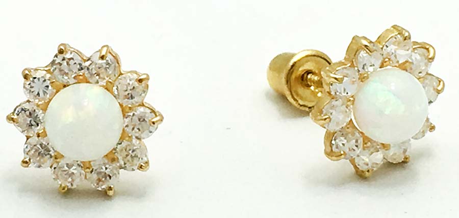 Natural OPAL & WHITE SAPPHIRE 14k Earrings image 0