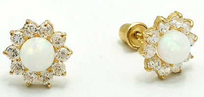 Natural OPAL & WHITE SAPPHIRE 14k Earrings image 0