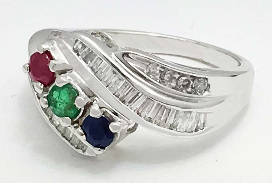 Natural Ruby, Blue Sapphire, Emerald & Diamonds 10k Ring image 2