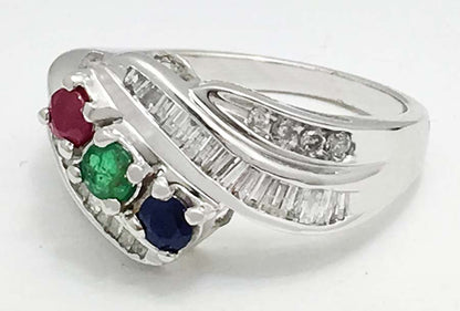 Natural Ruby, Blue Sapphire, Emerald & Diamonds 10k Ring image 2