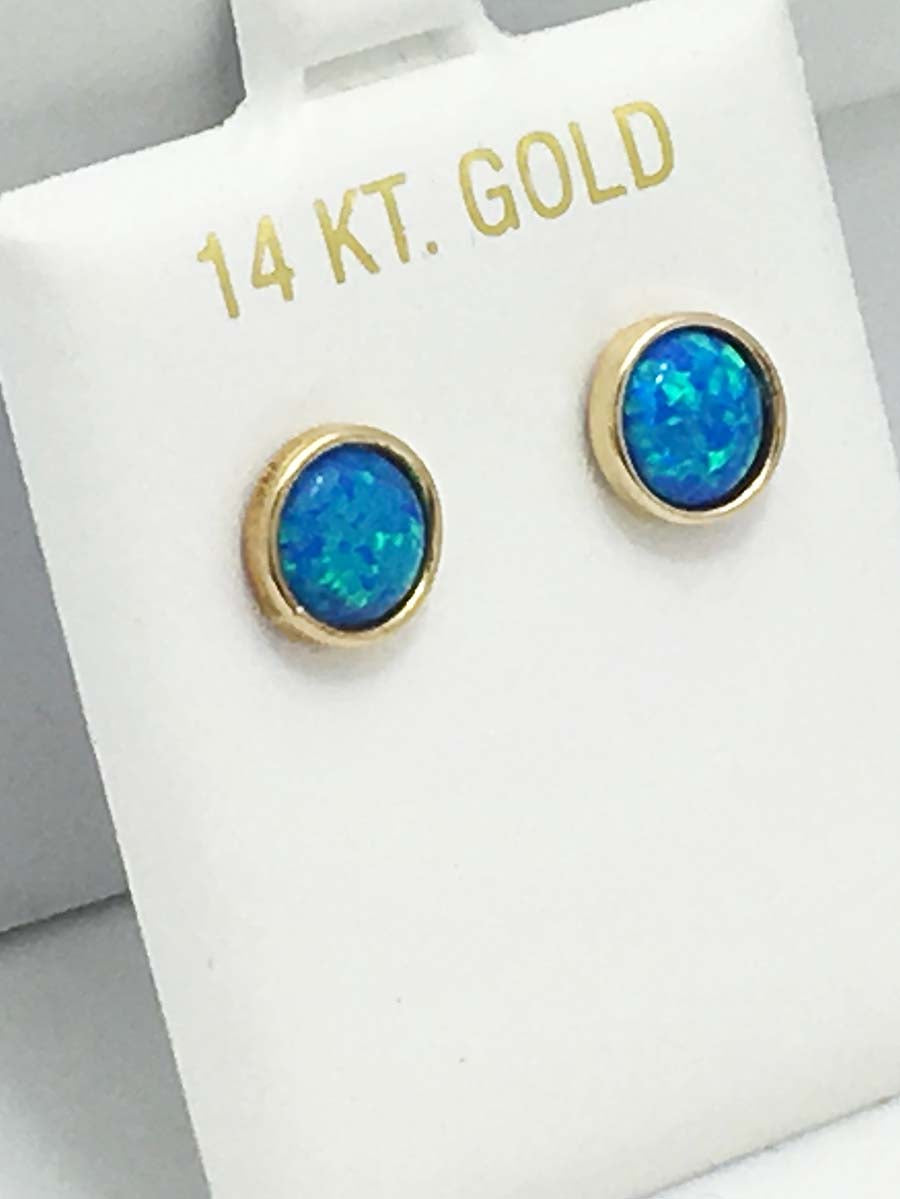 NATURAL BLUE OPAL 14k Yellow Gold Earrings image 1