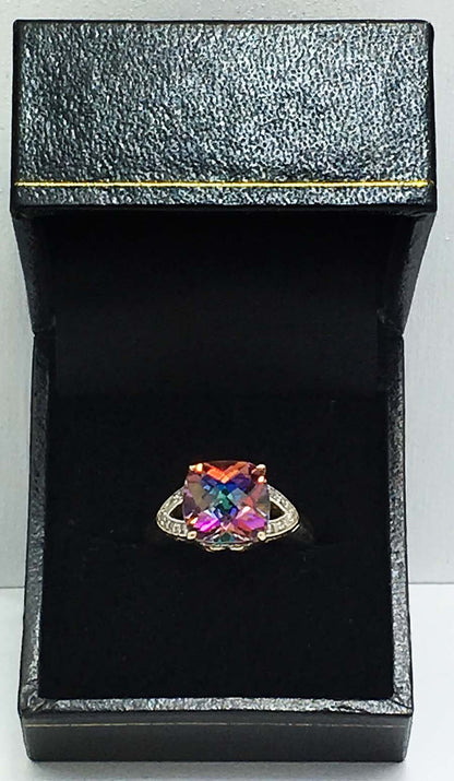 GENUINE 5.58 cts MULTI-COLOR TOPAZ & DIAMOND 10k Gold RING image 4