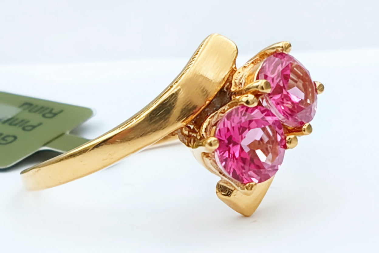 GENUINE 1.74 Ct PINK SAPPHIRE RING 10K YELLOW GOLD image 4