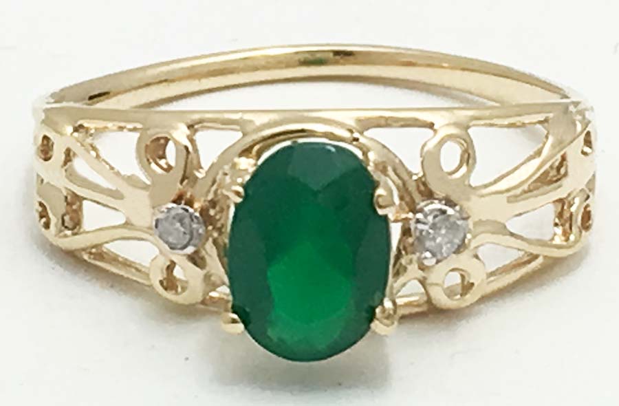 1.28 Carats GREEN ONYX & DIAMONDS 14k Gold Ring image 0