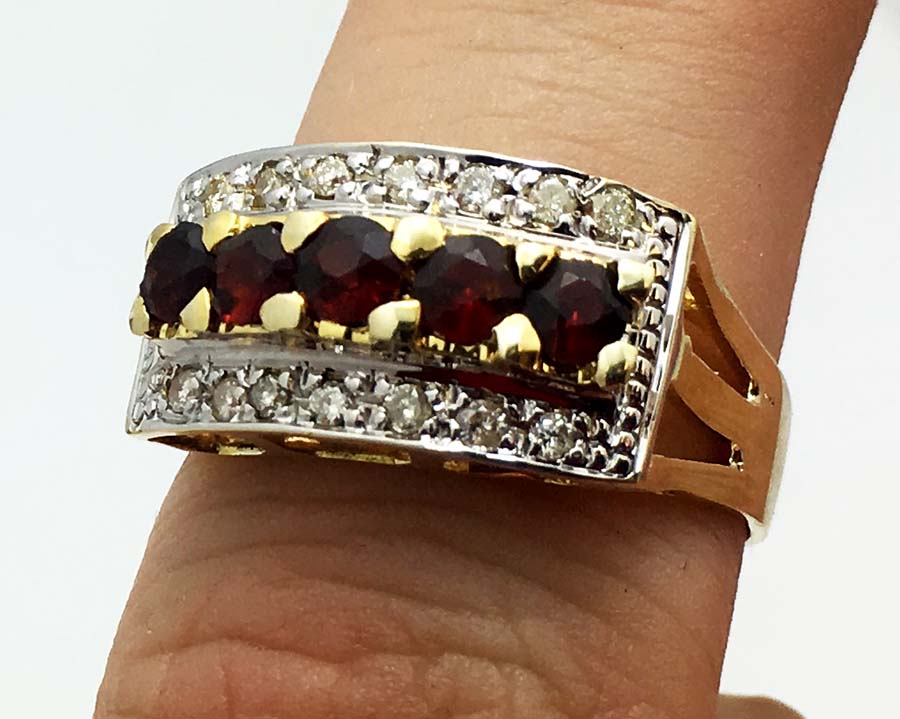 Genuine 1 Carat Garnet & Diamonds 14k Yellow Gold Ring image 3