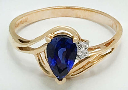 GENUINE 1.02 cts BLUE SAPPHIRE & DIAMONDS 10k Yellow Gold Ring image 0