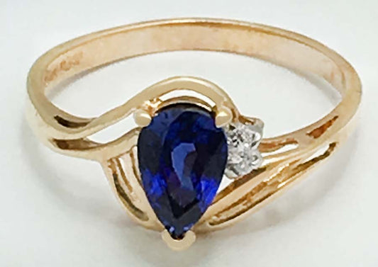 GENUINE 1.02 cts BLUE SAPPHIRE & DIAMONDS 10k Yellow Gold Ring image 0