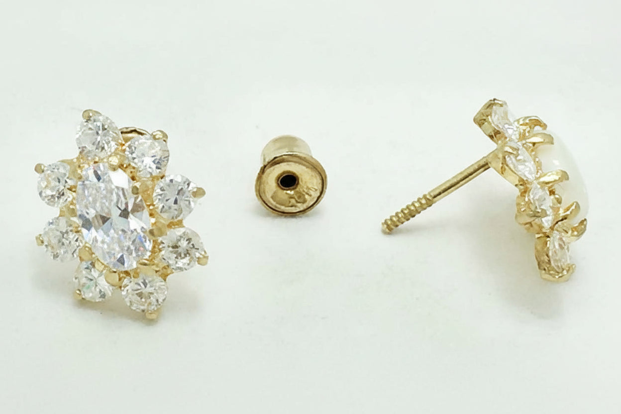 Genuine Australian OPALS & WHITE SAPPHIRE 14k Yellow Gold Screw Backs Earrings image 2