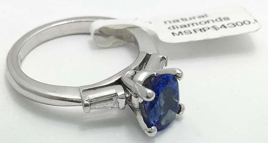 Natural 1.34 Cts Tanzanite & Diamonds Plat Ring image 1