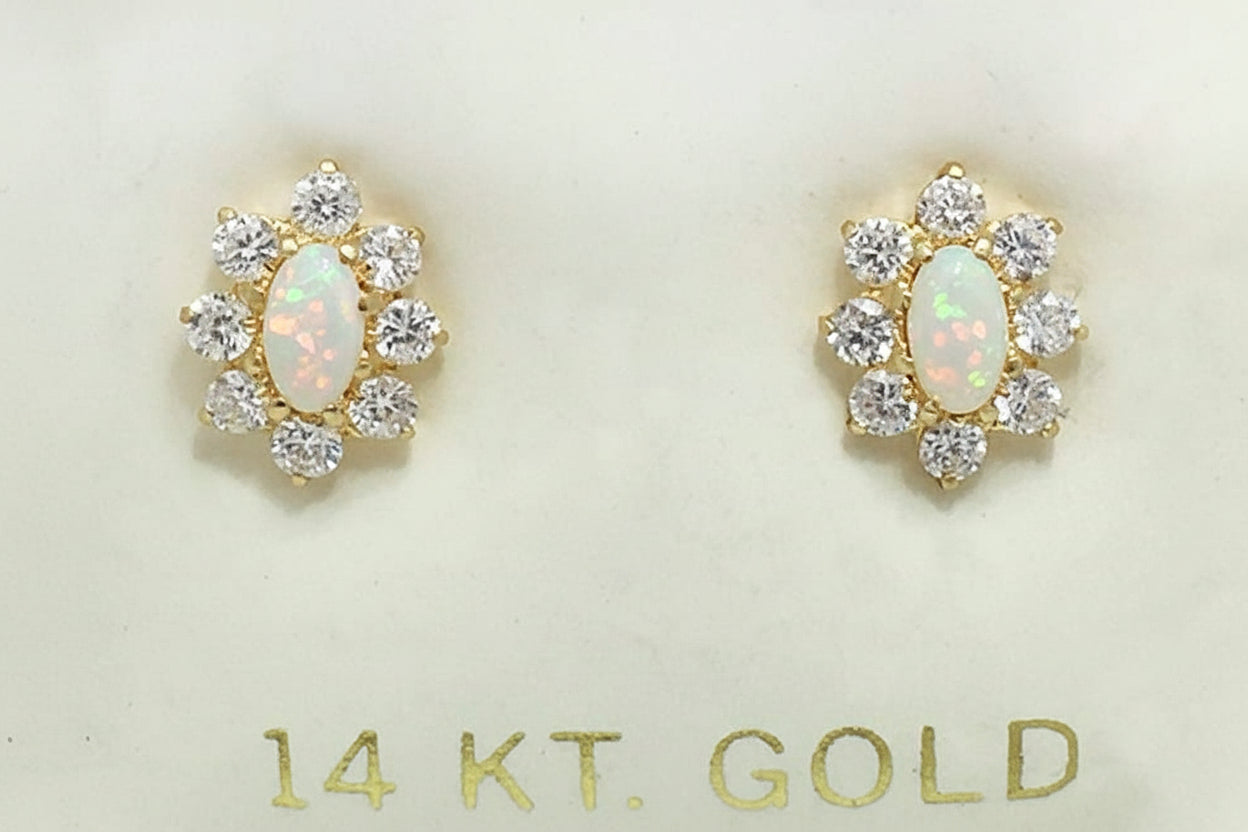 Genuine Australian OPALS & WHITE SAPPHIRE 14k Yellow Gold Screw Backs Earrings image 3