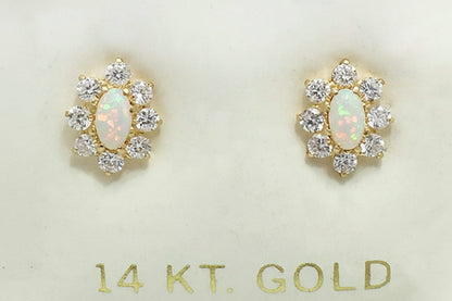 Genuine Australian OPALS & WHITE SAPPHIRE 14k Yellow Gold Screw Backs Earrings image 3