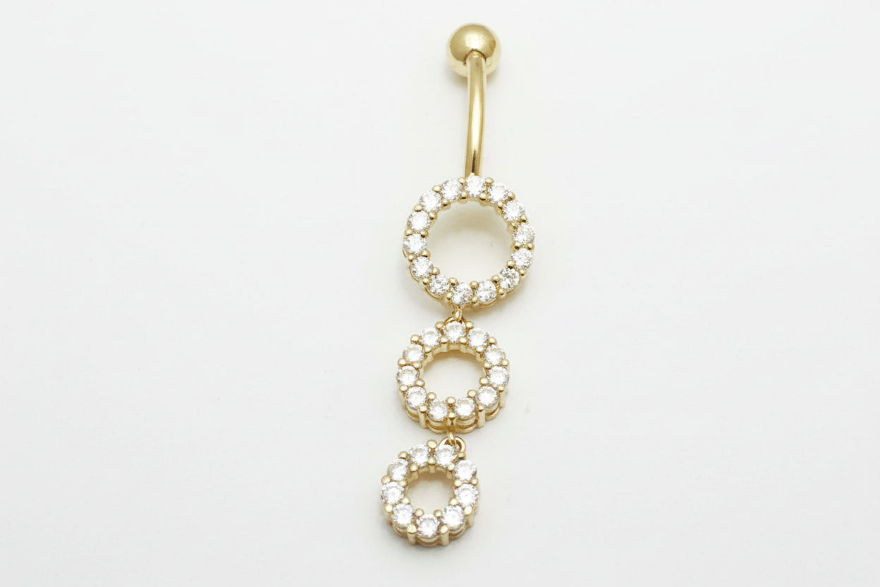 3 White Sapphire Rings Reverse 14k YG Belly Ring image 0