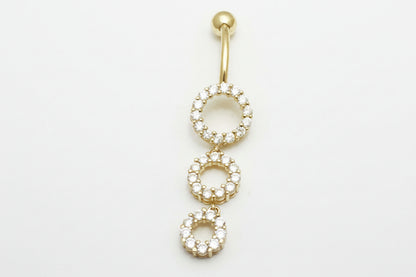 3 White Sapphire Rings Reverse 14k YG Belly Ring image 0
