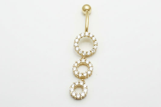 3 White Sapphire Rings Reverse 14k YG Belly Ring image 0