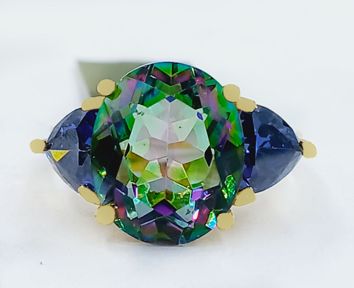 LAB CREATED MYSTIC TOPAZ 7.21 Ct & TANZANITE RING 10k SOLID GOLD - Made in USA image 2