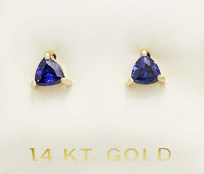 Natural 1.05 carats TRILLION TANZANITE 14k Yellow Gold Earrings image 2