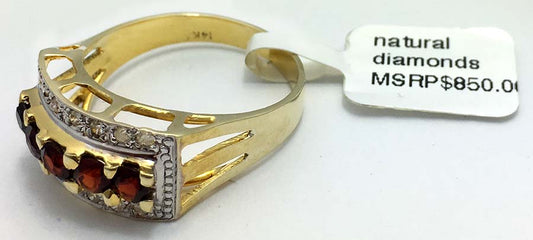 Genuine 1 Carat Garnet & Diamonds 14k Yellow Gold Ring image 1