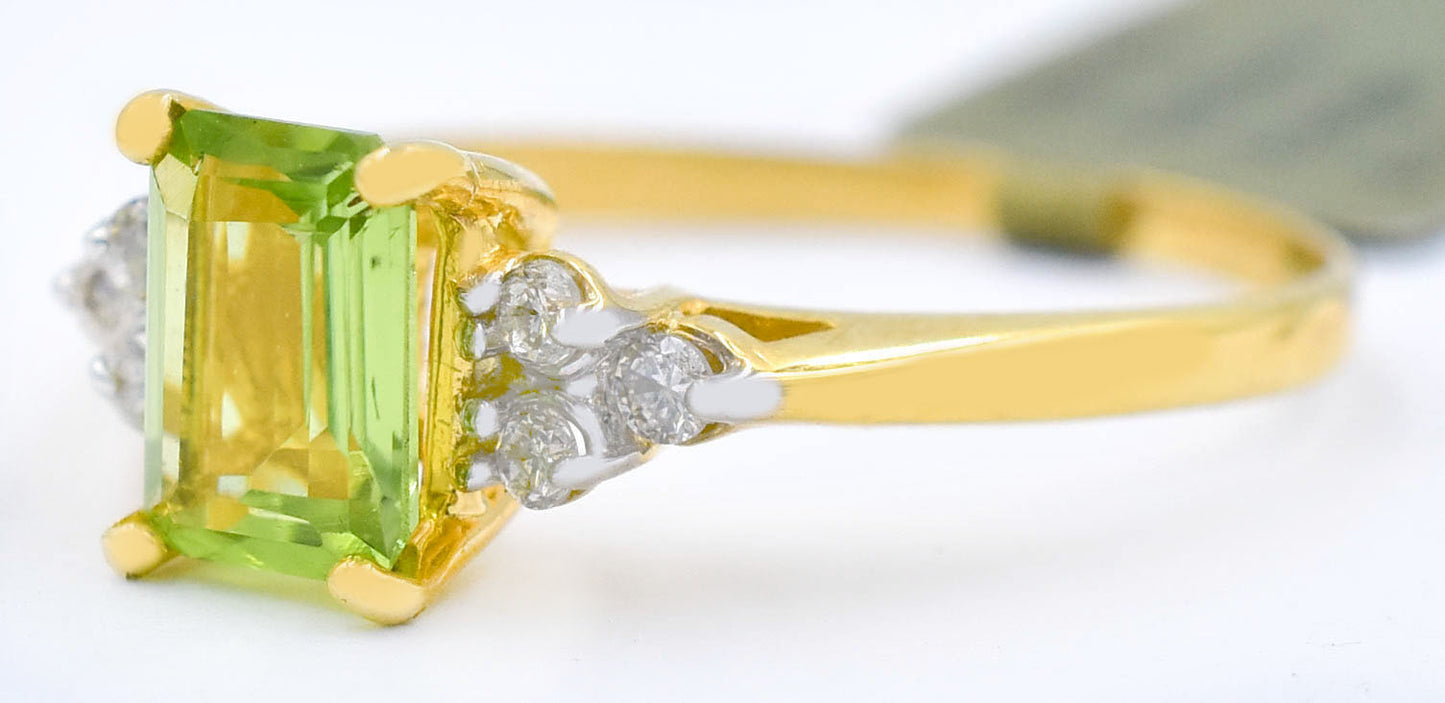 Genuine 1.20 Ct Peridot & Diamonds 10k Solid Yellow Gold Ring image 4