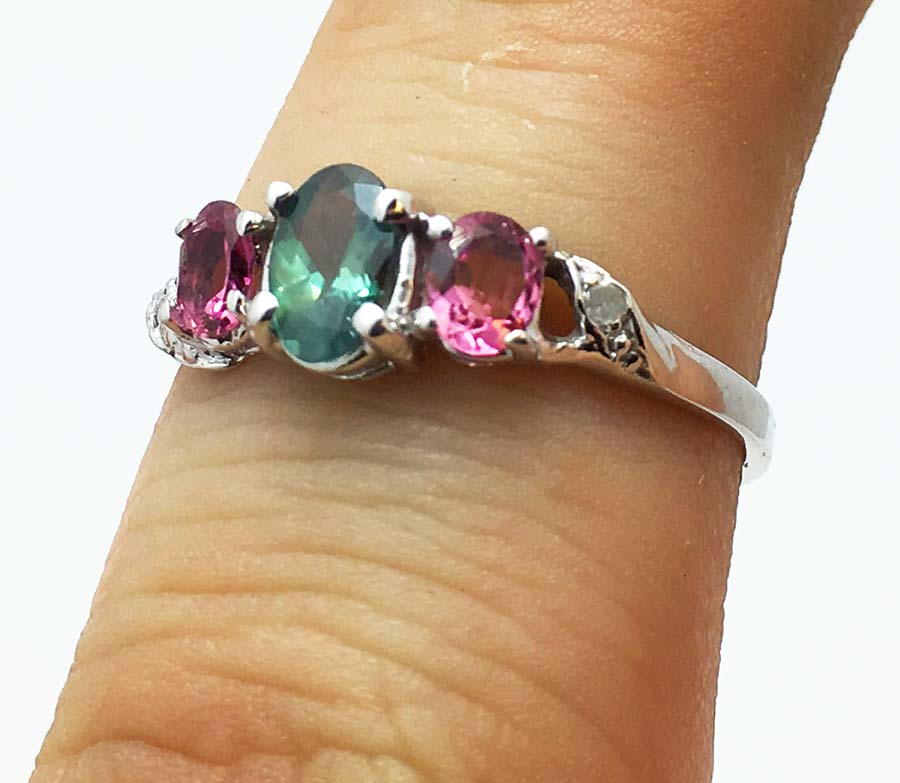 Genuine 0.44 Alexandrite & Pink Topaz 14k WG Ring image 3
