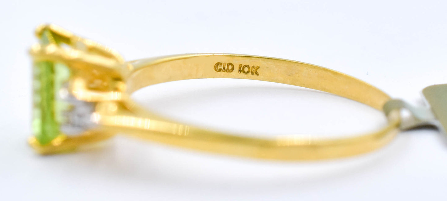 Genuine 1.20 Ct Peridot & Diamonds 10k Solid Yellow Gold Ring image 3