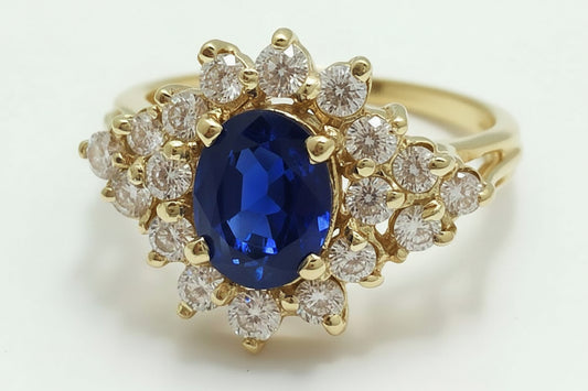 Created 1.74 Cts Sapphire & Gen. Diamonds 14k Ring image 0
