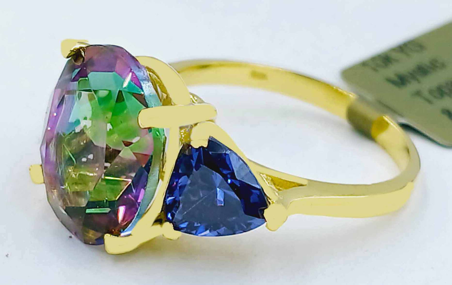 LAB CREATED MYSTIC TOPAZ 7.21 Ct & TANZANITE RING 10k SOLID GOLD - Made in USA image 5