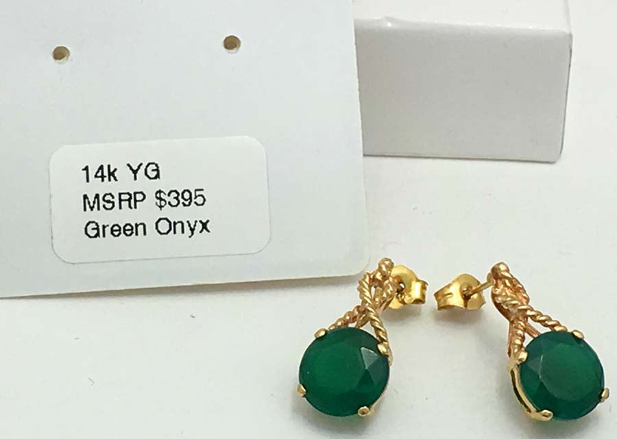 4.41 carats GREEN ONYX STUD 14k Yellow Gold Earrings image 2