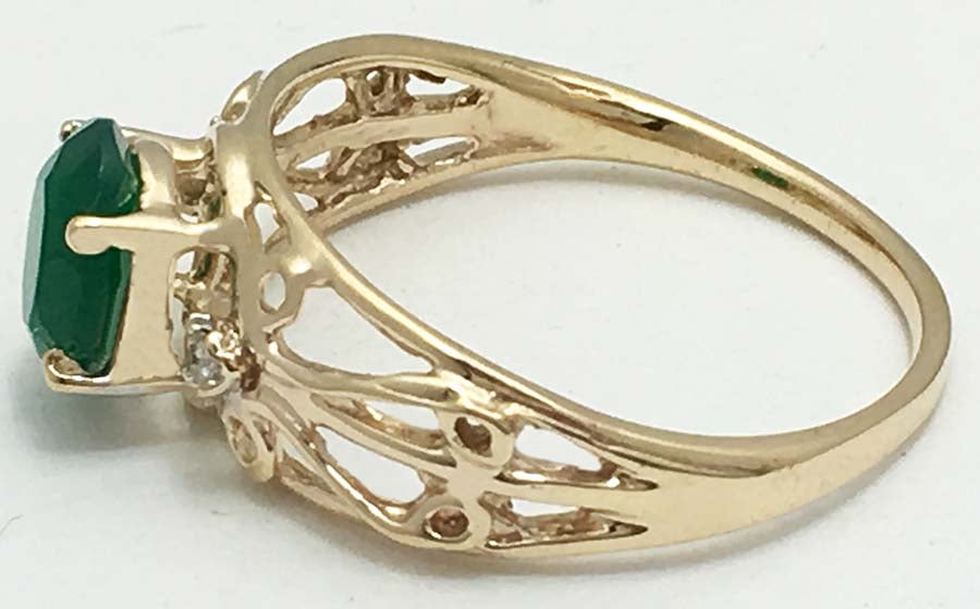 1.28 Carats GREEN ONYX & DIAMONDS 14k Gold Ring image 2