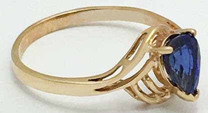 GENUINE 1.02 cts BLUE SAPPHIRE & DIAMONDS 10k Yellow Gold Ring image 1