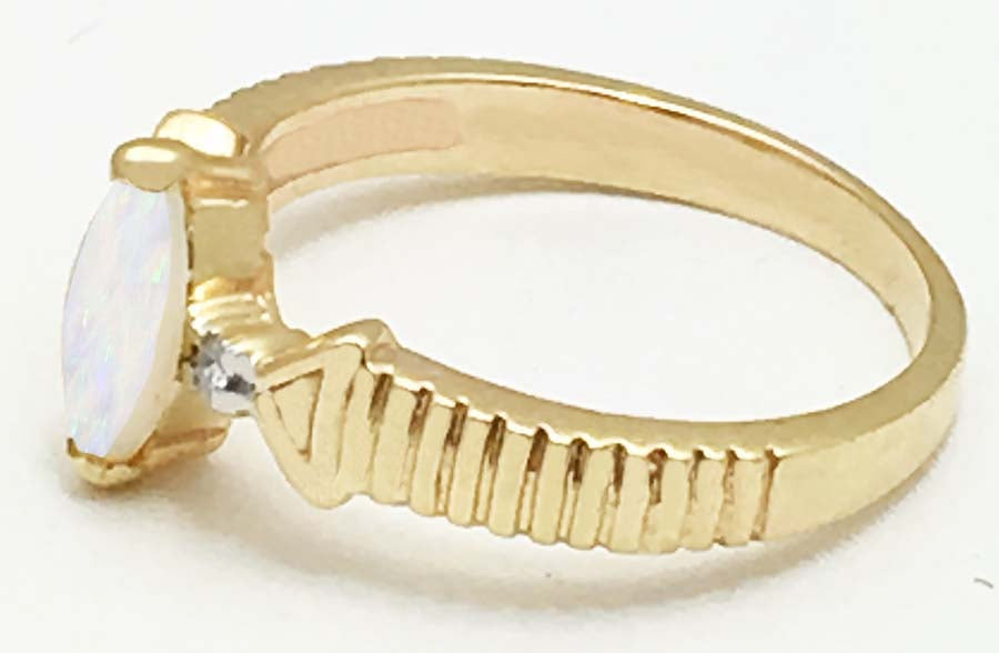 Genuine 0.65 cts Australian Opal & Diamonds 14k Gold Ring image 2