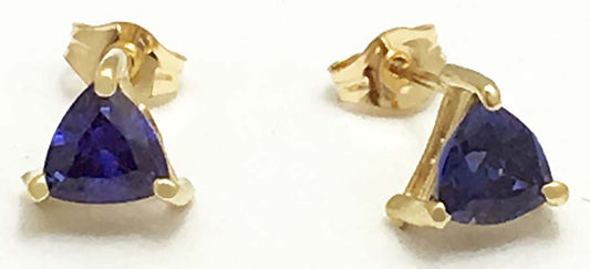 Natural 1.05 carats TRILLION TANZANITE 14k Yellow Gold Earrings image 0