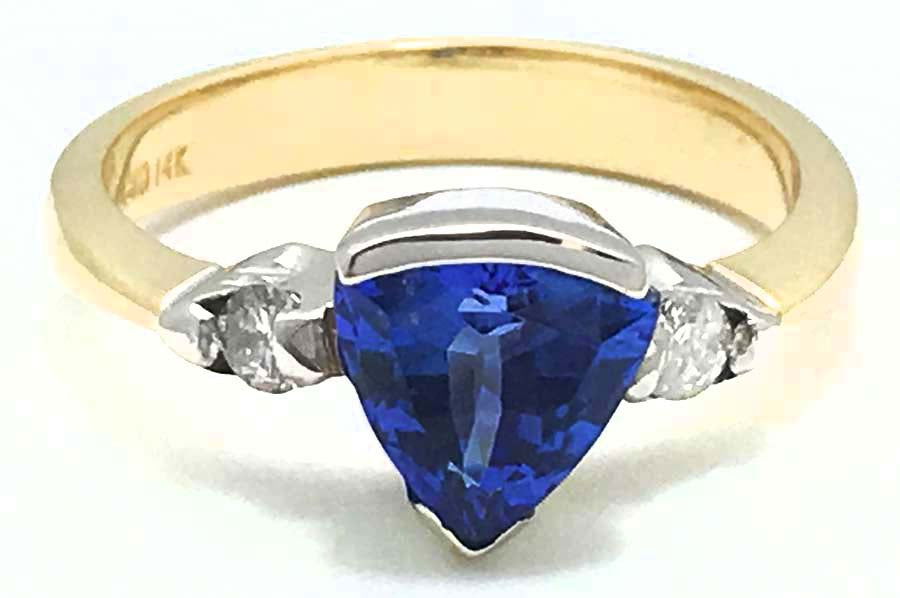 GENUINE 1.36 cts TANZANITE & DIAMONDS 14k YELLOW GOLD RING image 0