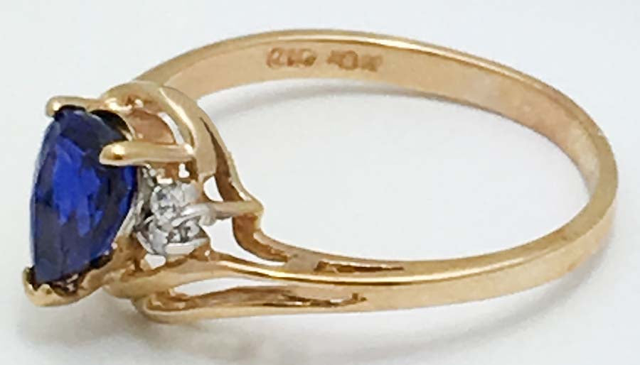 GENUINE 1.02 cts BLUE SAPPHIRE & DIAMONDS 10k Yellow Gold Ring image 2