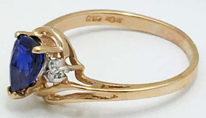 GENUINE 1.02 cts BLUE SAPPHIRE & DIAMONDS 10k Yellow Gold Ring image 2