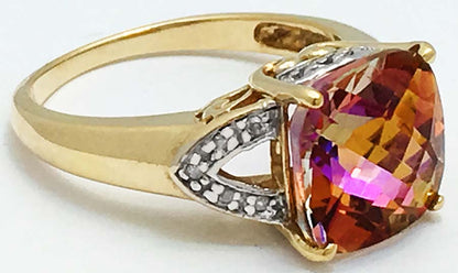 GENUINE 5.58 cts MULTI-COLOR TOPAZ & DIAMOND 10k Gold RING image 2