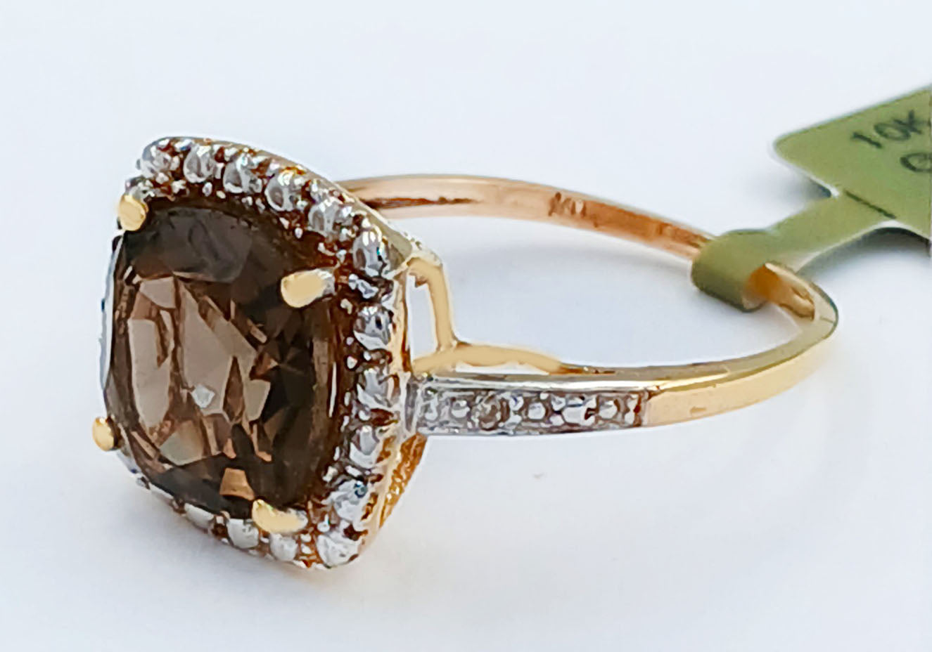 GENUINE 3.40 Cts SMOKY TOPAZ & DIAMOND RING 10k YELLOW GOLD image 4