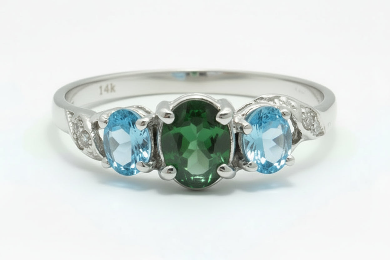 Genuine Alexandrite & Blue Topaz Ring 14k WG Ring image 0